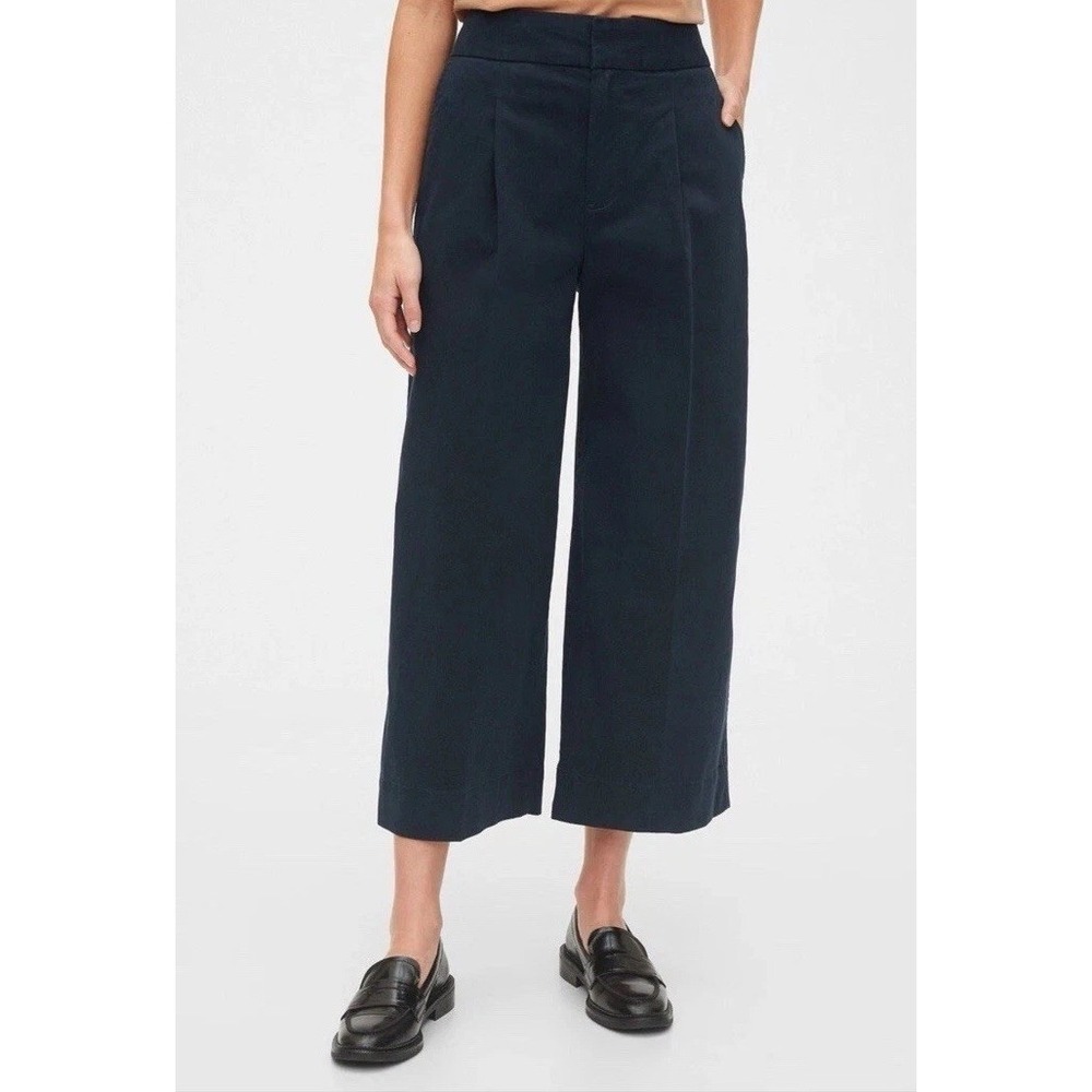 NWT Gap Navy Blue Pleated High-Rise Wide-Leg Crop Pants | Size 10 Tall